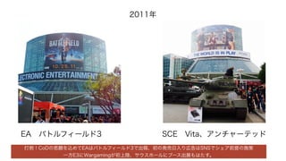 2011
EA?Хȥե`3 SCE?Vita`ƥå
򵹣CoDαzEAϥХȥե`3ǳ塢ΰkڸSNSǥǰʩ
һE3Wargamingꑡ۩`˥֩`չϤ
 