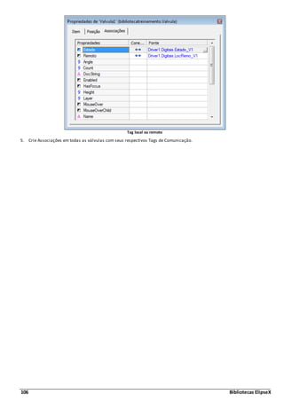 106 Bibliotecas ElipseX
Tag local ou remoto
5. Crie Associações em todas as válvulas com seus respectivos Tags de Comunicação.
 