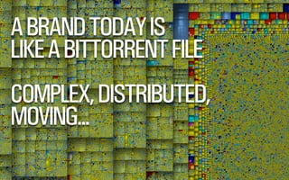 @WILLSH 
SMITHERY.CO 
A BRAND TODAY IS 
LIKE A BITTORRENT FILE 
!COMPLEX, DISTRIBUTED, 
MOVING... 
! 
 