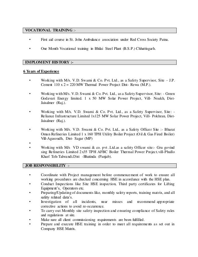 safety officer cv