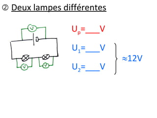  Deux lampes différentes
12V
Up=___V
U1=___V
U2=___V
 
