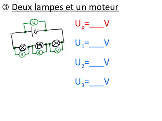  Deux lampes et un moteur
Up=___V
U1=___V
U2=___V
U3=___V
 
