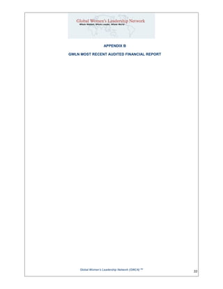 APPENDIX B
GWLN MOST RECENT AUDITED FINANCIAL REPORT
Global Women’s Leadership Network (GWLN) SM
33
 