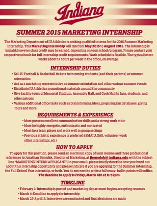 IU Athletics Marketing Internship Summer 2015