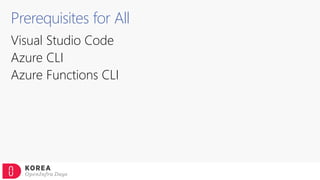 Prerequisites for All
Visual Studio Code
Azure CLI
Azure Functions CLI
 