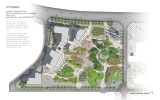 D7 Chongqing
Location: Chongqing, China
Client: Chongqing Tong Yuan Real Estate
Size: 8.2 ha
Value: CNY 4m, equiv AUD $754,000
D7 is one of a multi-phase
development, consisting of a
high density residential, office
and retail development, and a
park.
The inspiration for the project
is derived from naturally
occurring nearby Wulong Karst
landscapes formed by mild
acidic rainwater carving soluble
bedrock limestone or dolomite.
into fragmented landscapes,
caves and sinkholes.
 