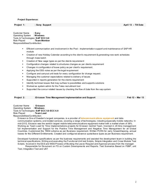 Hr lead resume sap team