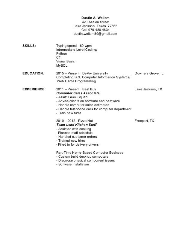 dustins resume geek squad resume