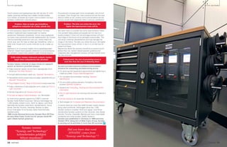 24 PARTNER PARTNER 25
Verimlilik Just Quality Verimlilik Just Quality
Üretim prosesi karmaşıklaştıkça hata riski de artar. En kritik
hatalar, güvenliği tehlikeye atan hatalar olmakla beraber
ürün hataları ve kazalar da müşteri memnuniyetini olumsuz
etkileyen problemlerin başında geliyor.
En kötü senaryoyu düşünmek bile istemeyiz! Ya kalite
problemi nedeniyle kaza meydana gelir ve insanlar
yaralanırsa? Maliyetler yükselecek, hukuki süreç başlayacak,
ve marka imajı onarılamaz biçimde zedelenecektir. Bu müşteri
memnuniyetsizliği yaratmanın yanı sıra, marka imajına da
büyük zarar verir. Bir hata ne kadar geç farkedilirse, riskler o
kadar artar. Ancak bütün bunları önlemek hiç de o kadar zor
değil.
Şüphesiz ki en iyi senaryo hataları henüz gerçekleşmeden
önlemek. Sistem bazlı operatör yönlendirme ve bütünleşmiş
veri yönetimi prosesi hata oranlarını ciddi miktarda düşürür.
Synatec hataları önlemek ve tespit etmek için kapsamlı
yazılım ve donanım çözümleri sunuyor:
•	Doğru ekipman ayarları ve sıkımların yapıldığından emin 	 	
	 olmak için Tork Data Yönetimi,
•	Komple dökümantasyon takibi için, Operatör Tanımlanma,
•	Operatörleri bütün proses boyunca doğru yönlendirmek için 	
	 Operatör Yönlendirme
•	Parça Bilgisini Kontrol, Takip ve Dokümante amaçlı sistemler,
•	Doğru malzemenin kullanıldığından emin olmak için Pick to 	
	 Light Çözümleri
•	Montaj Doğrulama için Kamera Çözümleri
•	Komple ve Kağıtsız Dokümantasyon için Teknolojiler
Şu anda dünya çapında uygulanmış 5.000’in üzerinde
Synatec Kalite Sistemi bulunuyor. Yalnızca Volkswagen’de,
1.200 Synatec sistemi kurulu. AUDI ve Jaguar, Land Rover
fabrikalarında Synatec sistemlerini standartlaştırdı. Ayrıca
Skoda, Daimler, Porsche, Caterpillar, Bentley ve daha
birçok önde gelen firma Synatec Kalite Sistemlerinden
faydalanmakta.
1988 yılında Almanya’da kurulan Synatec Ekim 2013’ten
bu yana Atlas Copco Grubu’nun bir parçası olarak 90’ı
aşkın ülkede faaliyet gösteriyor.
As production process gets more complicated, risk of error
increases. Even though the most critical errors are the ones
that put safety at risk, product errors and accidents are the
primary causes that negatively affect customer satisfaction.
We never want to consider the worst case scenario! What
if an accident takes places and people are hurt due to a
quality problem? Costs will rise and legal process will start
and image of the brand will be damaged irrecoverably. This
will cause customer dissatisfaction and truly damage the
image of the brand. The later you notice the error, the higher
the improvement costs will be. In fact it is not that hard to
prevent all these.
Beyond any doubt the scenario should be to prevent errors
before they rise. System based operator guidance and
integrated data management process will significantly lower
the rate of errors.
Synatec provides extensive software and hardware
solutions for preventing and determining errors:
•	For ensuring that equipment adjustments and tightening is 	
	 made accurately Torque Data Management,
•	For complete documentation tracking, Operator 			
	Identification,
•	For accurately guiding operators throughout the entire 	 	
	process Operator Guidance
•	Systems for Controlling, Tracking and Documenting Part 		
	information,
•	Pick to Light Solutions for ensuring that accurate material is 	
	used
•	Camera Solutions for Assembly Verification
•	Technologies for Complete and Paperless Documentation
Currently there are more than 5000 Synatec Quality System
being used worldwide. Volkswagen alone has 1.200
Synatec systems installed. AUDI and Jaguar, Land Rover
standardized Synatec systems at their factories. Also Skoda,
Daimler, Porsche, Caterpillar, Bentley and many more leader
companies are using Synatec Quality Systems.
Synatec was established in Germany in 1988 and since
October 2013, being part of Atlas Copco Group, Synatec
is carrying out its activities in more than 90 countries.
Synatec isminin
“Synergy and Technology”
kelimelerinden geldiğini
biliyor muydunuz?
Did you know that word
SYNATEC comes from
“Synergy and Technology”?
Problem: Hata ne kadar geç farkedilirse,
iyileştirme maliyetleri de o kadar yüksek olur.
Kritik nokta: hataları önlemenin maliyeti, hataları
tespit etme maliyetlerinin bile altındadır.
Problem: The later you notice the error, the
higher the improvement costs will be.
Critical point: the cost of preventing errors is
even less than the cost of detecting them.
 