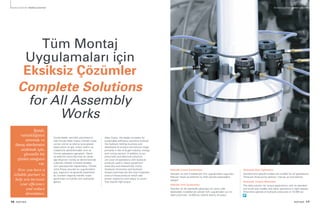 16 PARTNER PARTNER 17
Eksiksiz Çözümler Eksiksiz Çözümler Eksiksiz Çözümler Eksiksiz Çözümler
Tüm Montaj
Uygulamaları için
Eksiksiz Çözümler
Complete Solutions
for All Assembly
Works
Sürdürülebilir verimlilik çözümlerinin
lider firması Atlas Copco, hidrolik cıvata
somun sıkma ve sökme işine girerek,
başta petrol ve gaz, enerji üretimi ve
madencilik sektörlerindeki ürün ve
hizmet yelpazesini genişletti. Havalı
ve elektrikli çözümlerimize ek olarak,
ağır ekipman montaj ve demontesinde
kullanılan hidrolik ürünlerle beraber
tüm operasyonları kapsamakta. Yüksek
torka ihtiyaç duyulan bu uygulamalara
güç, ergonomi ve güvenlik kazandıran
bu ürünlerin başında hidrolik cıvata
gerdiricileri ve hidrolik tork anahtarları
geliyor.
Atlas Copco, the leader company for
sustainable efficiency solutions entered
the hydraulic bolting business and
developed its product and service range
primarily in the oil & gas industry, energy
and mining sectors. In addition to our
pneumatic and electrical solutions,
we cover all operations with hydraulic
products used in heavy equipment
assembly and disassembly works.
Hydraulic tensioners and hydraulic
torque wrenches are the most important
ones of these products which add
power, ergonomy and safety to works
that require high torque.
Hidrolik Cıvata Gerdiricileri
Standart ve özel modelleriyle tüm uygulamalara uygundur.
Manual, havalı ve elektrikli üç farklı pompa seçeneğine
sahiptir.
Hidrolik Tork Anahtarları
Standart ve dar alanlarda çalışmaya izin veren ufak
ebatlardaki modelleriyle yüksek tork uygulamaları için en
ideal çözümdür. 10.000 psi hidrolik basınç ile çalışır.
Hydraulic Bolt Tighteners
Standard and special models are suitable for all applications.
There are three pump options; manual, air and electric.
Hydraulic Torque Wrenches
The ideal solution for torque applications with its standard
and small size models that allow operations in tight spaces.
Wrenches operate at hydraulic pressures to 10.000 psi
Şimdi,
verimliliğinizi
artırmak ve
duruş sürelerinizi
azaltmak için,
güvenilir bir
çözüm ortağınız
var.
Now you have a
reliable partner to
help you increase
your efficiency
and reduce
downtimes.
 