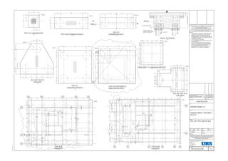 250
300
AREA TO BE
BROKEN DOWN
600Ø PILE
PILE REINFORCEMENT TO
EXTEND A LAP LEGHTH ABOVE
THE PILE CUT OFF LEVEL
PILECAPDEPTH(INTERNAL)
SSL
75 (PILE CUT-OFF LEVEL
45019251925450
450
900 900
900900
13501350
600Ø PILE
1350 1350
2700
450 450
4501559450
600Ø PILE
450
450 900 900 450
450 900 900 450
B-B
URS-D-B2-SX-02-0001
SECTION
600Ø PILES
450450
450 1800 450
4501800450
600Ø PILE
D8D9 D7 D5D6
DL
DJ
DK
2340 2340 2340 2340 2340
600Ø PILE
950950
650
650
1800180018001800
2950
5501800
200
200 200
4195
18991646
250200
1476992
4335
250
154
1010
125125
50
125 125
185
867
150150
958
250
125
933 81
12554252751625
933 275 948 1195 2950 2750
D8 D9D7 D11D6 D10
DC
DD
600Ø PILE
2340 2340 2340 2340 2340650 650
6501800180018001800650
5350225
225
125100
1177
842225
125100
1514
200
1800
200
2550200 200
486
880
855
200
16501900
200
1695
1251445
250 13141400
62
334
5371266
281
920580
281
238
275
450 1800 450
450450
600Ø PILE
500 1750 1750 500
50017501750500
600Ø PILE
1. THIS DRAWING IS TO BE READ IN CONJUNCTION WITH THE
RELEVANT SPECIFICATIONS AND ALL OTHER RELEVANT
DRAWINGS ISSUED BY THE ENGINEER AND ARCHITECT.
2. ALL DIMENSIONS AND LEVELS TO BE CHECKED ON SITE AND
THE ENGINEER NOTIFIED OF ANY DISCREPENCIES PRIOR TO
COMMENCEMENT OF WORK.
3. DO NOT SCALE FROM THIS DRAWING.
4. ALL LEVELS AND DIMENSIONS ARE IN MILLIMETRES UNLESS
NOTED OTHERWISE.
5. FOR CONCRETE GRADES REFER TO SPECIFICATIONS.
6. CONTRACTOR TO CONFIRM ALL LEVELS AND DIMENSIONS
ON SITE. ANY DIMENSIONAL VARIATION PROPOSED AS A
RESULT OF IRREGULARITIES IN LINE AND LEVEL
ENCOUNTERED ON SITE ARE ONLY TO BE MADE AFTER
AGREEMENT WITH THE CONSTRUCTION MANAGER.
600Ø PILE
500
450
1000
900
D1
DA
751 1801 449
4501800457
600Ø PILE 758 1392
1554654
Revision Details By
Check
Date Suffix
Purpose of issue
Client
Project Title
In addition to the hazard/risks normally associated with the types of work
detailed on this drawing take note of above.
It is assumed that all works on this drawing will be carried out by a competent
contractor working, where appropriate, to an appropriate method statement.
SAFETY, HEALTH AND ENVIRONMENTAL INFORMATION BOX
CONSTRUCTION RISKS MAINTENANCE / CLEANING
RISK
DEMOLITION RISKS
Drawing Title
Drawn Checked Approved Date
URS Internal Project No. Suitability.
Scale @ A1 Zone / Mileage
This document has been prepared in accordance with the scope of URS' appointment
with its client and is subject to the terms of that appointment. URS accepts no liability
for any use of this document other than by its client and only for the purposes for which
it was prepared and provided. Only written dimensions shall be used.
© URS Infrastructure & Environment UK Limited
URS Infrastructure & Environment UK Limited
www.ursglobal.com
Drawing Number. Rev
NOTES
St George's House, 5 St George's Road
Wimbledon, London
SW19 4DR
Tel +44 (0)20 8944 3300
Fax +44 (0)20 8944 3301
Designed
As indicated
12/01/201606:37:56
ENDERBY WHARF LLP
PILE CAP TYPES AND DETAILS
SKD AA PW DEC 2013
47068268
CONSTRUCTION
ENDERBY WHARF, GREENWICH
BLOCK D
URS-D-B2-SX-02-0001
OS
1 : 20
TYPICAL SECTION B-B
1 : 50
PILE CAP TYPE PC10
(1500 DEEP)
1 : 20
PILE CAP TYPE PC3
(1500 DEEP)
1 : 20
TYPE PC2
(2700x900x1500 DEEP)
1 : 20
TYPE PC4
(2700x2700x1500 DEEP)
1 : 50
TYPE PC30
(1500 DEEP)
1 : 50
TYPE PC30A
(1500 DEEP)
REVISED AS CLOUDED. ISSUED FOR TENDER. PE/OS 24/02/14
ISSUED FOR CONSTRUCTION SKD/OS 02/04/14
PC5 INCLUDED FUTHER SETTING OUT DIM'S ADDED JE/OS 25/04/14
T1
C2
1 : 20
TYPE PC2B (2700x900x1250 DEEP)
1 : 50
CRANE BASE TC2 (4500x4500x1500 DEEP)
C1
1 : 20
TYPE PC1A (1000x900 DEEP)
C2
TYPE PC5-PLATFORM LIFT
(3000x2700x1500 DEEP)
C2
C2
C2
C2
C2
 