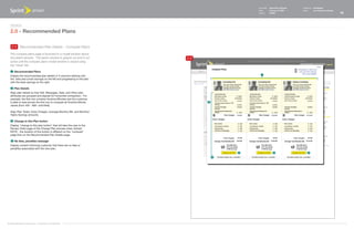 Document   Sprint Plan Optimizer   Created by   Ed Madigan
                                                                                            Date       February 16, 2009       Group        User Experience Design
                                                                                            Version    021609                                                        14



   Design
   2.0 - Recommended Plans

    2.4 Recommended Plan Details - Compare Plans

   The compare plans page is launched in a modal window above
   the parent window. The parent window is grayed out and is not          2.4
   active until the compare plans modal window is closed using
   the "close" link.

    1   Recommended Plans
                                                                                              1
   Display the recommended plan details in 3 columns starting with
   the best plan (most savings) on the left and progressing to the plan
   with the least savings on the right.

    2   Plan Details
   Align plan details so that Talk, Messages, Data, and Other plan
   attributes	are	grouped	and	aligned	for	horizontal	comparison.		For	
   example,	the	first	row	contains	Anytime	Minutes	and	the	customer	
   is	able	to	read	across	the	first	row	to	compare	all	Anytime	Minute	          2
   values (from 450 - 900- unlimited).

   Align Plan Totals, Extra Charges, Average Monthly Bill, and Monthly/
   Yearly Savings amounts.

    3   Change to this Plan button
   Display "change to this plan button" that will take the user to the
   Review Order page of the Change Plan process when clicked.
   NOTE - the location of this button is different on the "compare"
   page than on the Recommended Plan Details page.

    4   No fees, penalties message
   Display content informing customer that there are no fees or
   penalties associated with the new plan.
                                                                                        3                  3                         3

                                                                                    4




©1999-2008 Sprint-Nextel Corp. | Proprietary & Confidential
 
