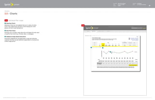 Document   Sprint Plan Optimizer   Created by   Ed Madigan
                                                                                             Date       February 16, 2009       Group        User Experience Design
                                                                                             Version    021609                                                        21



   Design
   3.0 - Charts

    3.4 Individual Plan Usage
    1   Selecting Charts
   Selecting a chart icon will highlight that icon in yellow. All other    3.4
   icons in the usage Group will have a white background, other
   groups will have a gray background.

    2   Data Point Hover
   Hovering over a monthly usage data point will display the total value
   of used for that month (e.g., minutes, data, or messages).

    3   Additional Usage Detail Instructions
   Instructions displayed for all shared plans in gray text informing
   customer that they can get additional usage detail by hovering over
   a billed usage period.




                                                                                 3   1



                                                                                         2




©1999-2008 Sprint-Nextel Corp. | Proprietary & Confidential
 