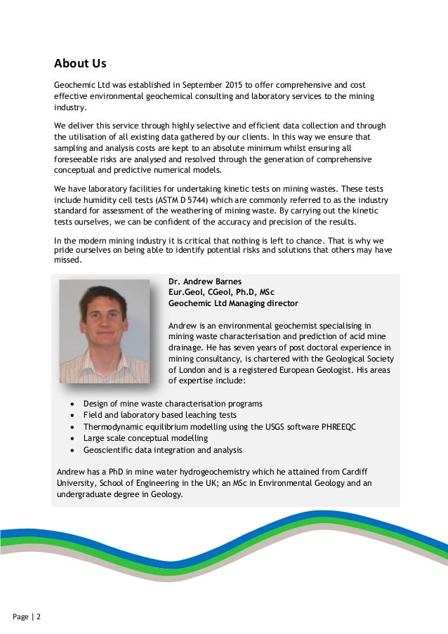 Geochemic Ltd Mining Geochemistry Services Brochure