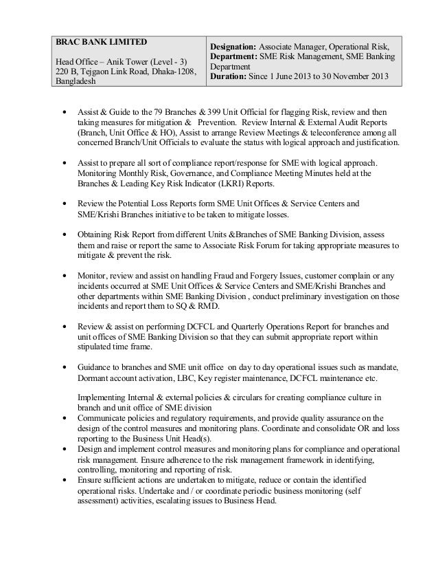 operational risk management resume