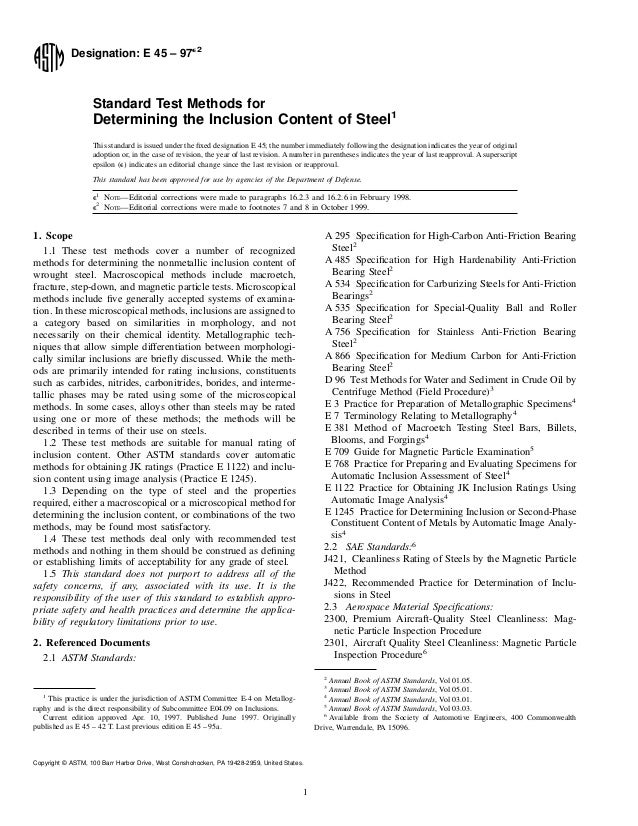 astm45 standard test methods for determining the inclusion content o standard test