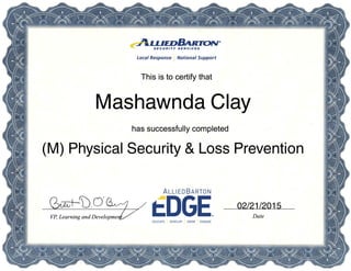 02/21/2015
(M) Physical Security & Loss Prevention
Mashawnda Clay
 