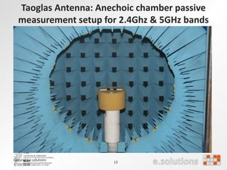 Taoglas Antenna: Anechoic chamber passive
measurement setup for 2.4Ghz & 5GHz bands
Copyright e.solutions
1/19/2016
13
 