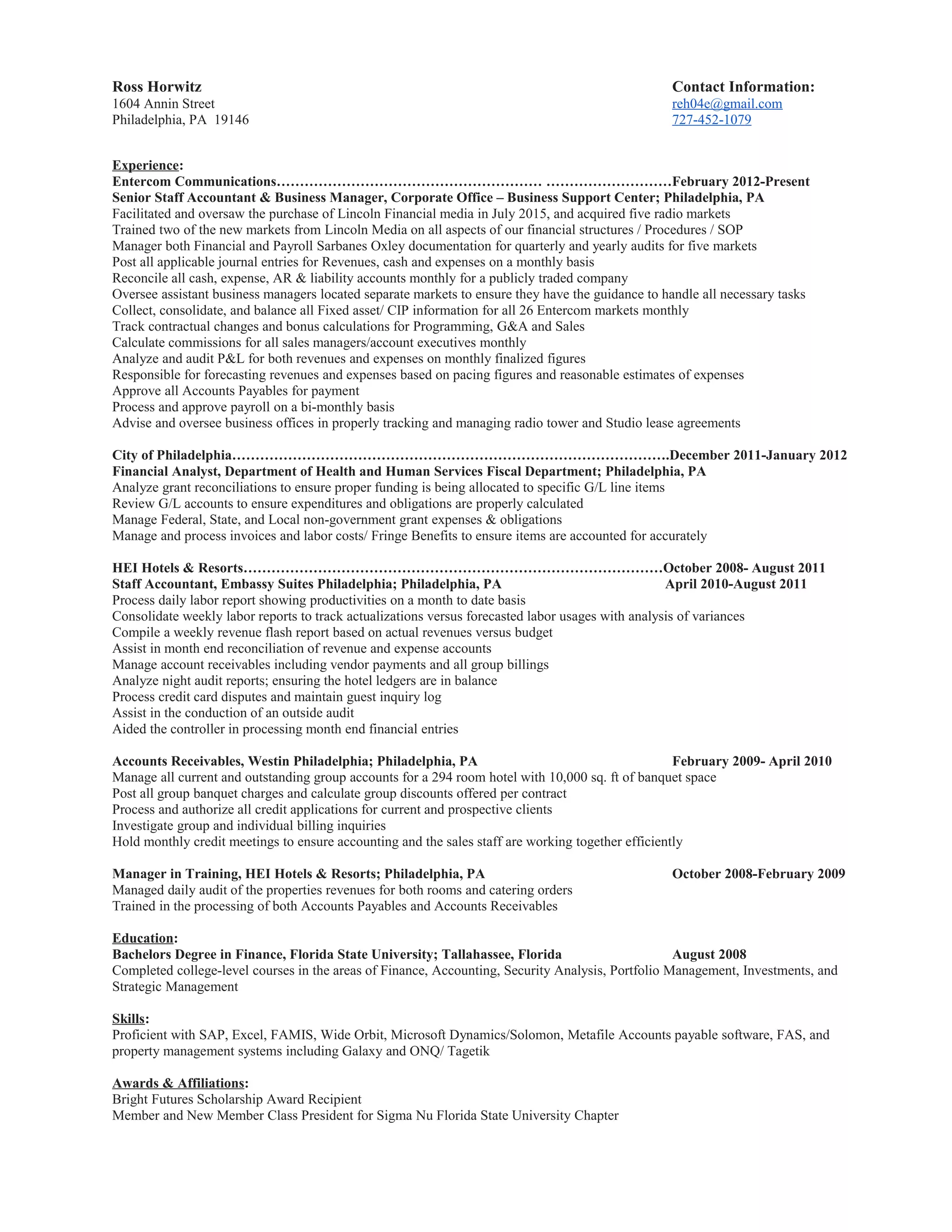 Ross Horwitz_Resume updated | PDF