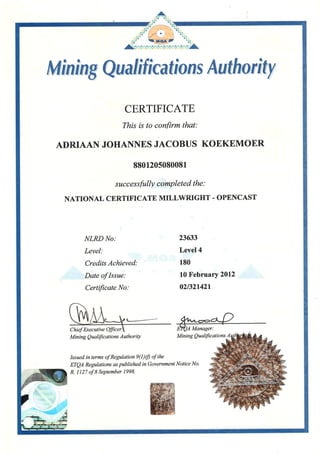 National Certificate Millwright