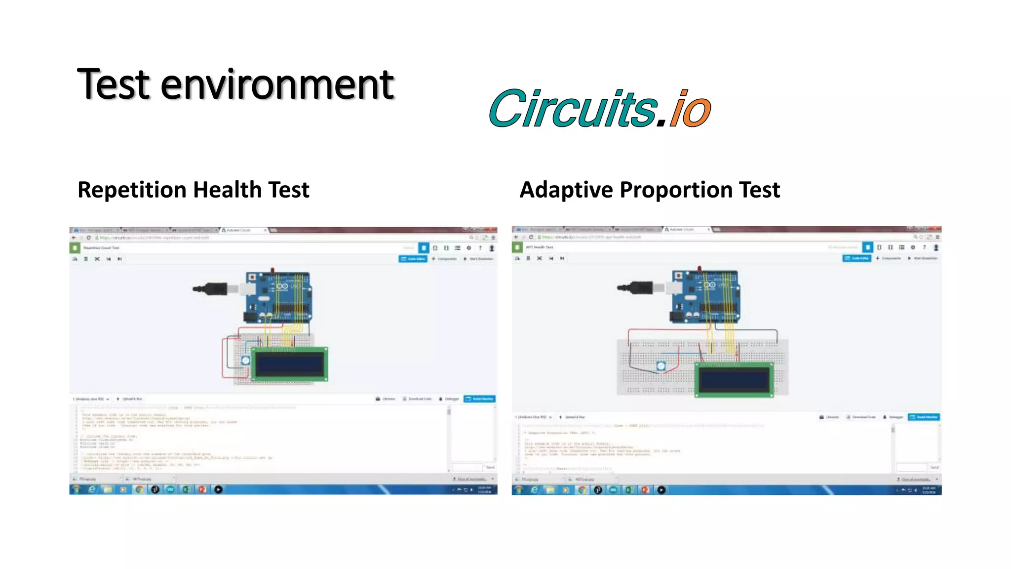 Test environment
Repetition Health Test Adaptive Proportion Test
 