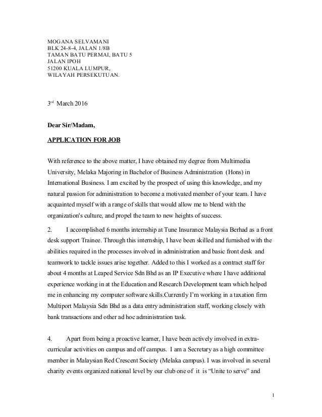 cover letter for job aplication