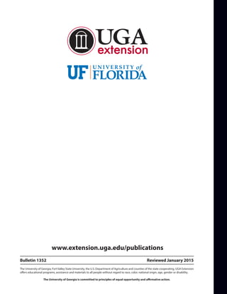 Bulletin 1352	 Reviewed January 2015
The University of Georgia, FortValley State University, the U.S. Department of Agriculture and counties of the state cooperating. UGA Extension
offers educational programs, assistance and materials to all people without regard to race, color, national origin, age, gender or disability.
The University of Georgia is committed to principles of equal opportunity and affirmative action.
www.extension.uga.edu/publications
 