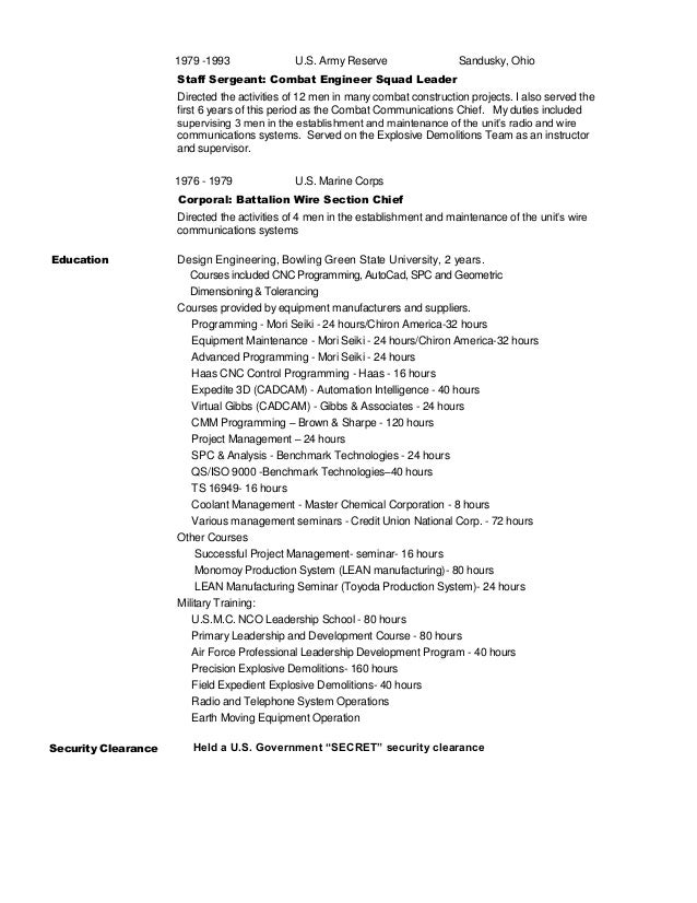 combat engineer resume