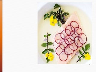 North Carolina trout with
watercress, shaved radishes,
and smoked buttermilk
consommé
 