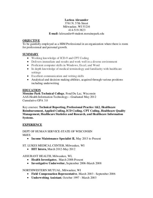 larissa alexander resume 2015 him professional health information technology resumes