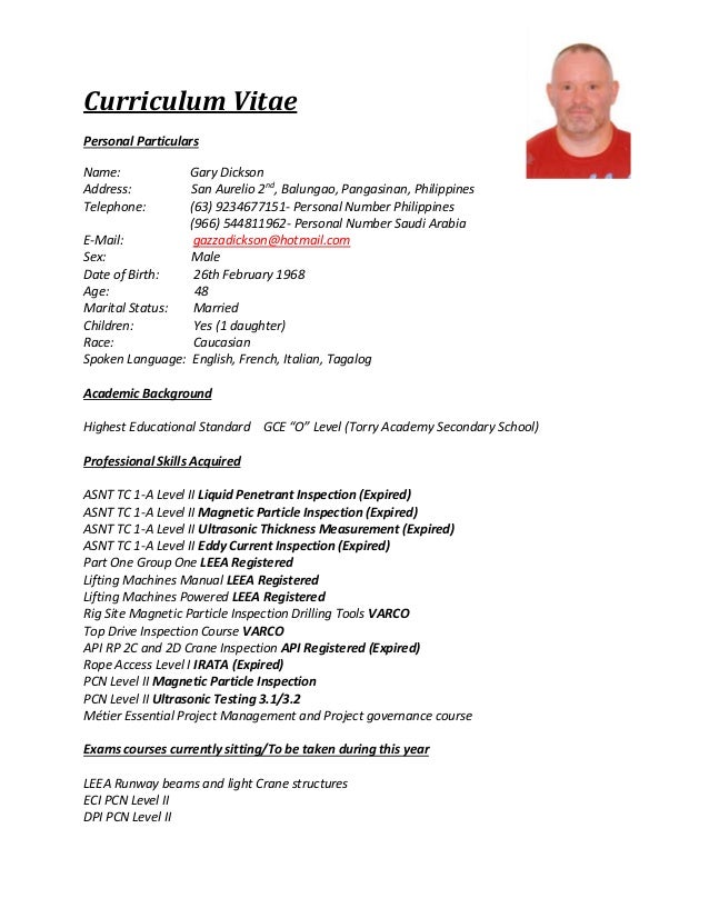 curriculum vitae personal particulars name gary dickson address san aurelio 2nd balungao - Ece Resume Sample Philippines curriculum vitae personal particulars name gary dickson address san aurelio 2nd balungao - Ece Resume Sample Philippines