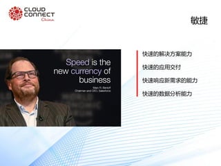敏捷
快速的解决方案能力
快速的应用交付
快速响应新需求的能力
快速的数据分析能力
 