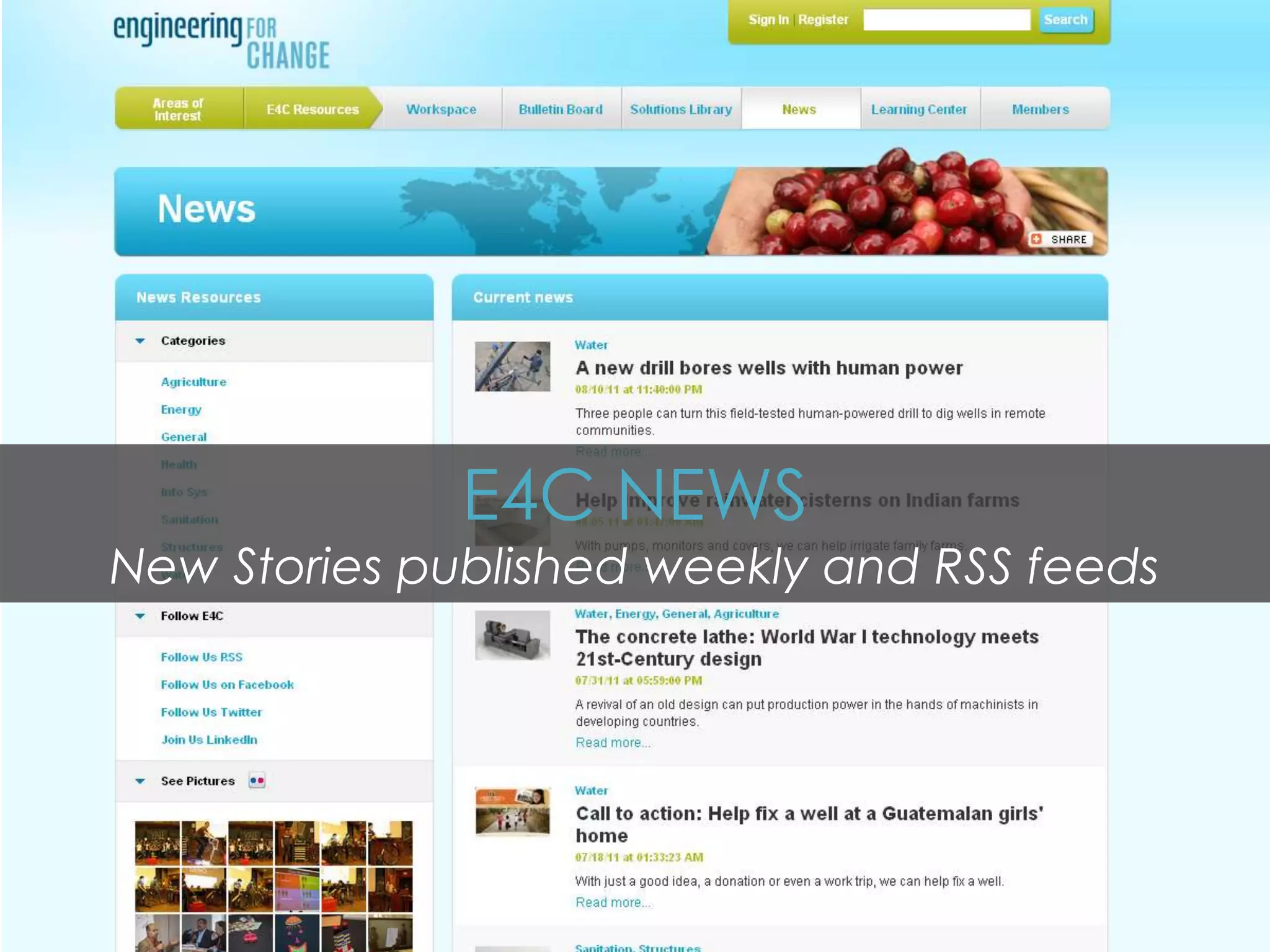 TOPIC PAGESite organized by topic areas: Health, Energy, Water, Sanitation, Structures, Information Systems, Agriculture