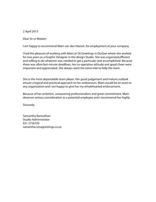 SA Greetings Reference Letter | PDF