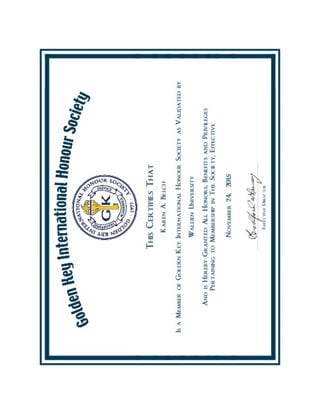 Golden Key Honour Society Certificate