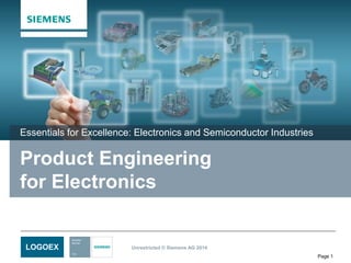 Essentials for Excellence: Electronics and Semiconductor Industries 
Product Engineering 
for Electronics 
Unrestricted © Siemens AG 2014 
Page 1 
LOGOEX 
 