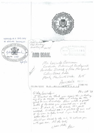 FBI letter from Alan Malinchak - Confidential