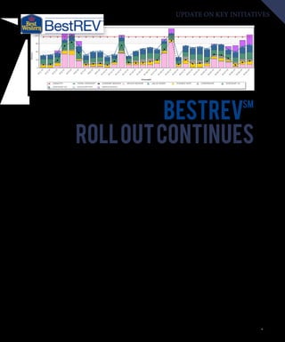 BEST WESTERN WAY 17
UPDATE ON KEY INITIATIVES
Best Western’s BestREVSM
system is up and running
and adding tremendous value to our hotels. “This
game-changing revenue management system is
increasing operational efficiency and allowing our
brand to remain competitive in today’s fast-paced
market,” said Ron Pohl, senior vice president, Brand
Management. The initial phases of the system have
been successfully rolled out to our North American
properties. The first phase, implemented in October
of 2014, introduced a 120-day demand forecast to all
hotels in North America. This feature projects what
a hotel’s daily occupancy percentage will be over a
120-day period. The second phase, rolled out in early
2015, added even greater flexibility and efficiency
to the system, through the introduction of the Travel
Price Optimizer (TPO). With this feature, key data,
such as competitor pricing and a hotel’s unique
demand forecast, is analyzed to generate optimal
price recommendations. To be eligible for this phase
of the system, hotels were required to complete a
special certification training. The next phase of the
system, expected to be available in October of 2015,
adds greater automation to the process through the
integration of the rate recommendations into the
Central Reservations System at the push of a button.
Additional phases will be implemented in 2016 when
property management system vendors complete
development to integrate the price recommendations
into property management system, saving hoteliers a
great deal of time in manually updating rates.
Although BestREV is relatively new to our hotel
family, it is already making a difference. “Since
returning from the District VII meeting in the
beginning of May, I pledged to follow the rate
recommendations and forecasting models provided
by BWI,” said Chad Milburn, general manager of the
BEST WESTERN PLUS Holiday Sands Inn  Suites
in Norfolk, Va. “I have seen a 23 percent increase in
RevPAR for May 15 versus May 14. Looking forward,
the revenue pace for our peak season versus last year
is up as well. On June 2, 2015 I already have as much
on the books as I actually did for June 2014 with a
38 percent increase in revenue. The price optimizer
is going to be a great asset to our property, and I feel
it is going to be a game changer for competing in our
market.”
This state-of-the-art tool takes the guess-work out
of price-setting which means greater efficiency and
increased revenue to you. If you have questions,
need assistance, or have not completed your
certification training, please contact your revenue
manager at 800-766-9247 or send an email to
bestrev@bestwestern.com.
BESTREV
ROLLOUTCONTINUES
SM
 