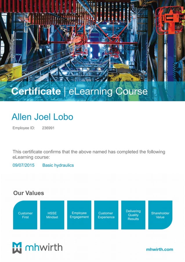 Hydraulics Course Certificate