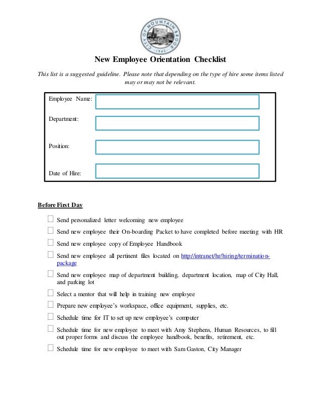 Final New Employee Orientation Checklist