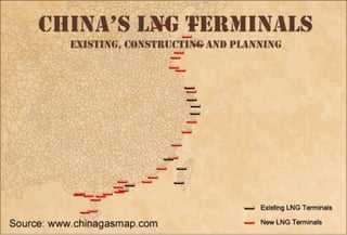 Documen
t Name:
2012 China's LNG Terminals Map
Documen
t Brief:
Locations of China's 39 existing, constructing and planning LNG receiving terminals recorded in China Natural Gas Map 5, Project
Directories and Reports published by ARA Research & Publication.
Published
Year:
2012
Data
Source:
China Natural Gas Map, Project Directories and Reports
Source
Website:
www.chinagasmap.com
Related
Data:
China Petroleum Map, Project Directories and Reports
Related
Website:
www.chinapetroleummap.com
 