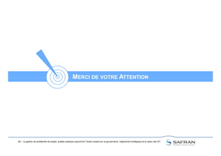MERCI DE VOTRE ATTENTIONMERCI DE VOTRE ATTENTION
26 / La gestion de portefeuille de projets, quelles pratiques aujourd'hui? Quels impacts sur la gouvernance, l'alignement stratégique et la valeur des SI?
MERCI DE VOTRE ATTENTIONMERCI DE VOTRE ATTENTION
 