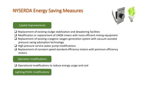 NYSERDA Energy Saving Measures
Capital Improvements
 Replacement of existing sludge stabilization and dewatering faciliti...