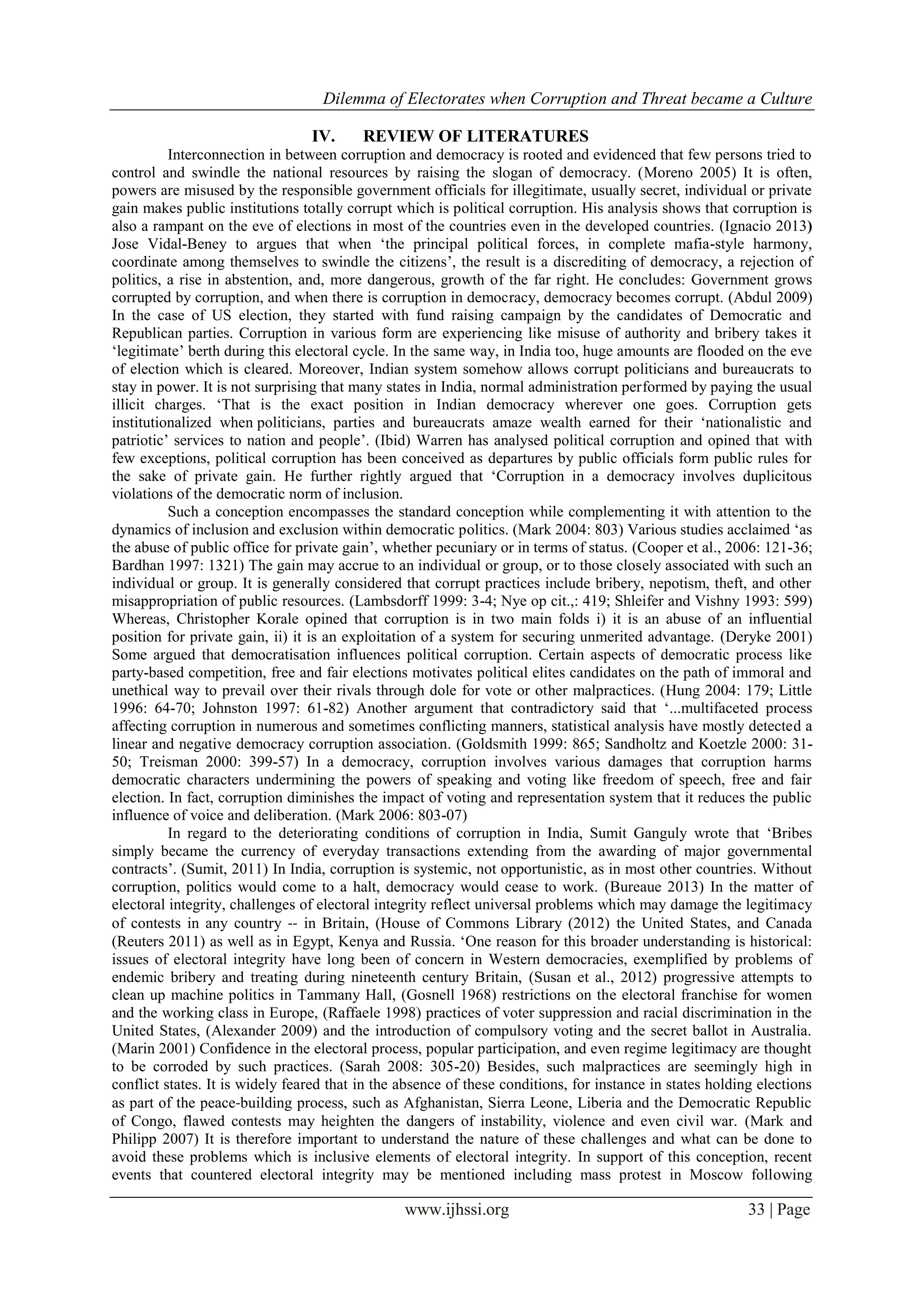 Dilemma of Electorates when Corruption and Threat became a Culture | PDF