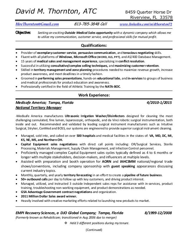 dthornton outside med sales resume 2015 pdf david m thornton atc 8459 quarter horse dr riverview fl 33578 continued - Outside Sales Resume dthornton outside med sales resume 2015 pdf david m thornton atc 8459 quarter horse dr riverview fl 33578 continued - Outside Sales Resume