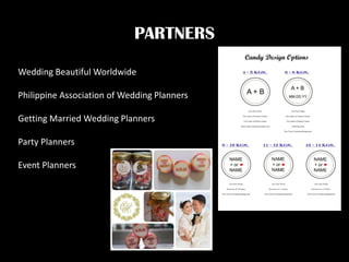 PARTNERS
Wedding Beautiful Worldwide
Philippine Association of Wedding Planners
Getting Married Wedding Planners
Party Planners
Event Planners
 