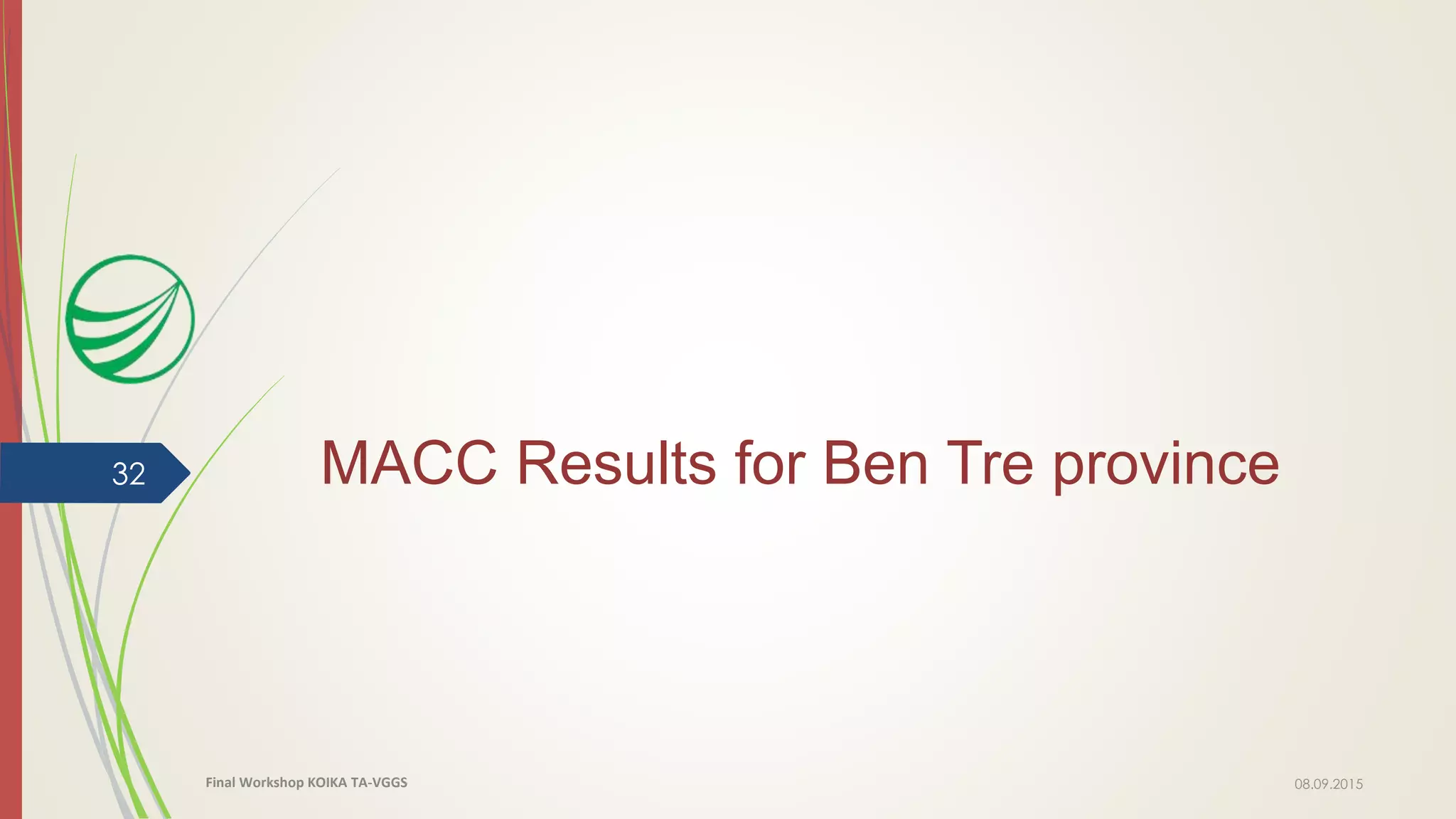 MACC Results for Ben Tre province
08.09.2015Final Workshop KOIKA TA-VGGS
32
 