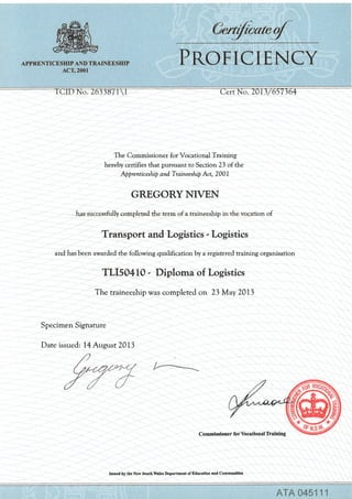Diploma Of Logistics