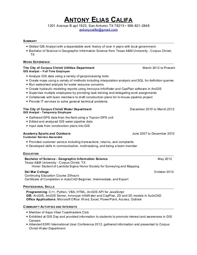 gis resume sample