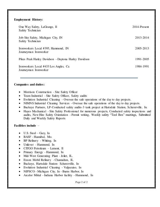 resume sts c ironworker resume